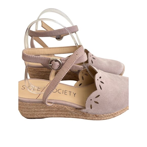 Sole Society Calysa Mauve Espadrille Wedge Sandals Laser-Cut Detail Womens 9.5 - Picture 4 of 13
